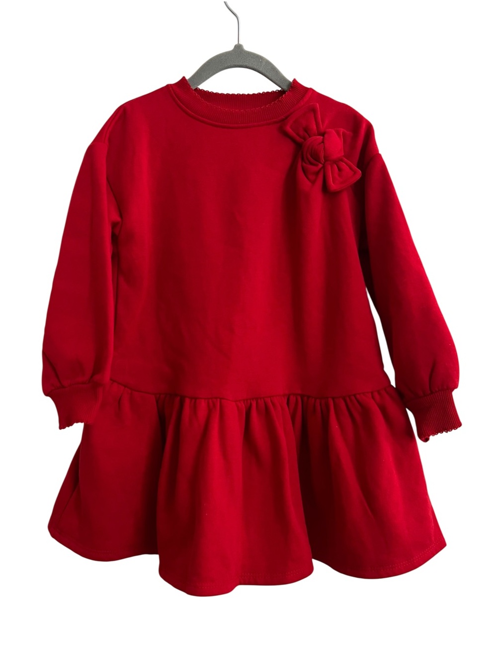 H&M Red Long Sleeve Bow-Accent Casual Dress